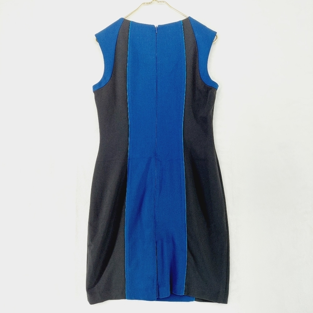 Tahari Arthur S. Levine Black and Blue Pencil Crew Neck Midi Dress P2987 - Picture 5 of 8